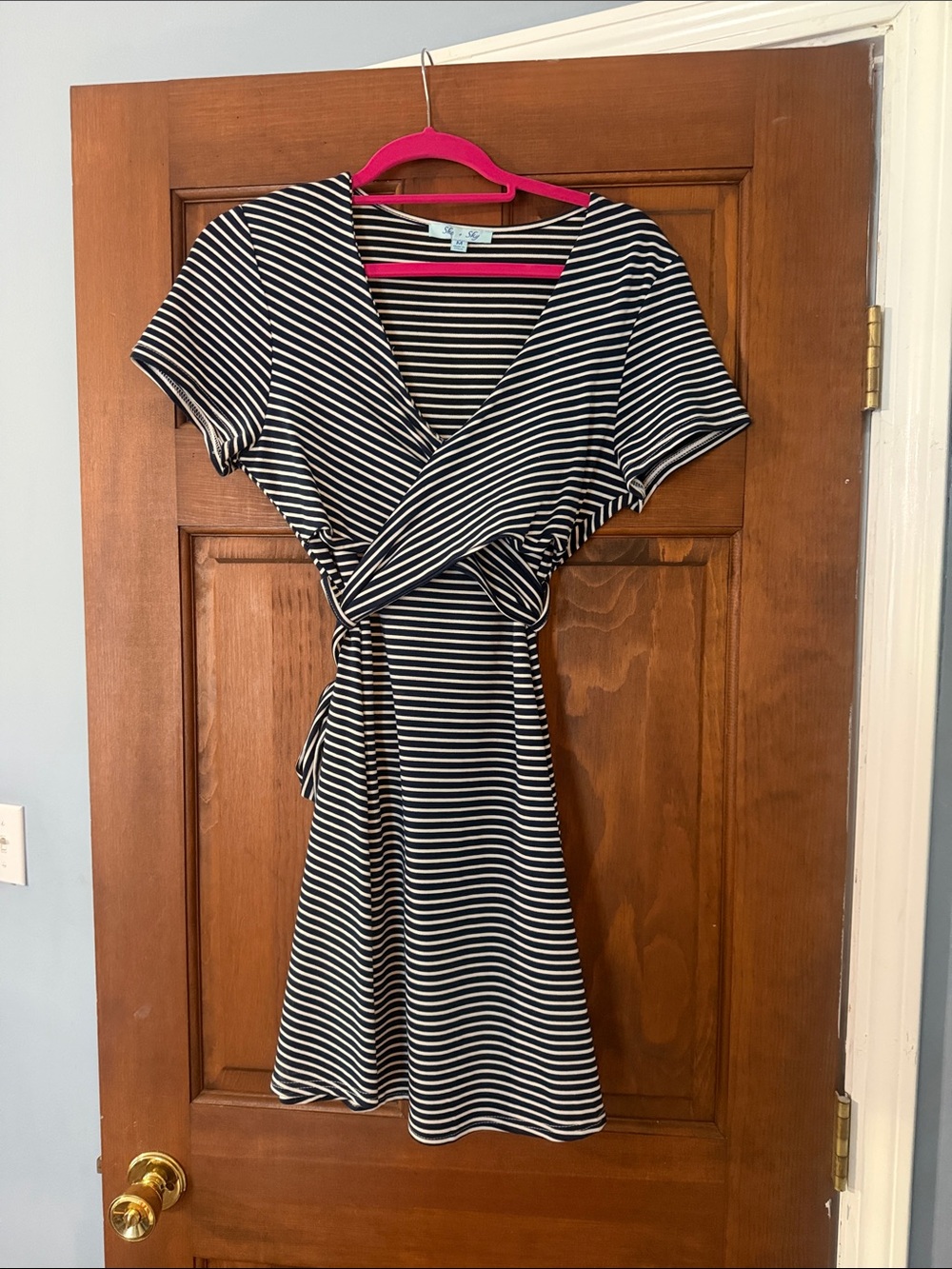 She + Sky Black & White Striped Wrap Midi Dress